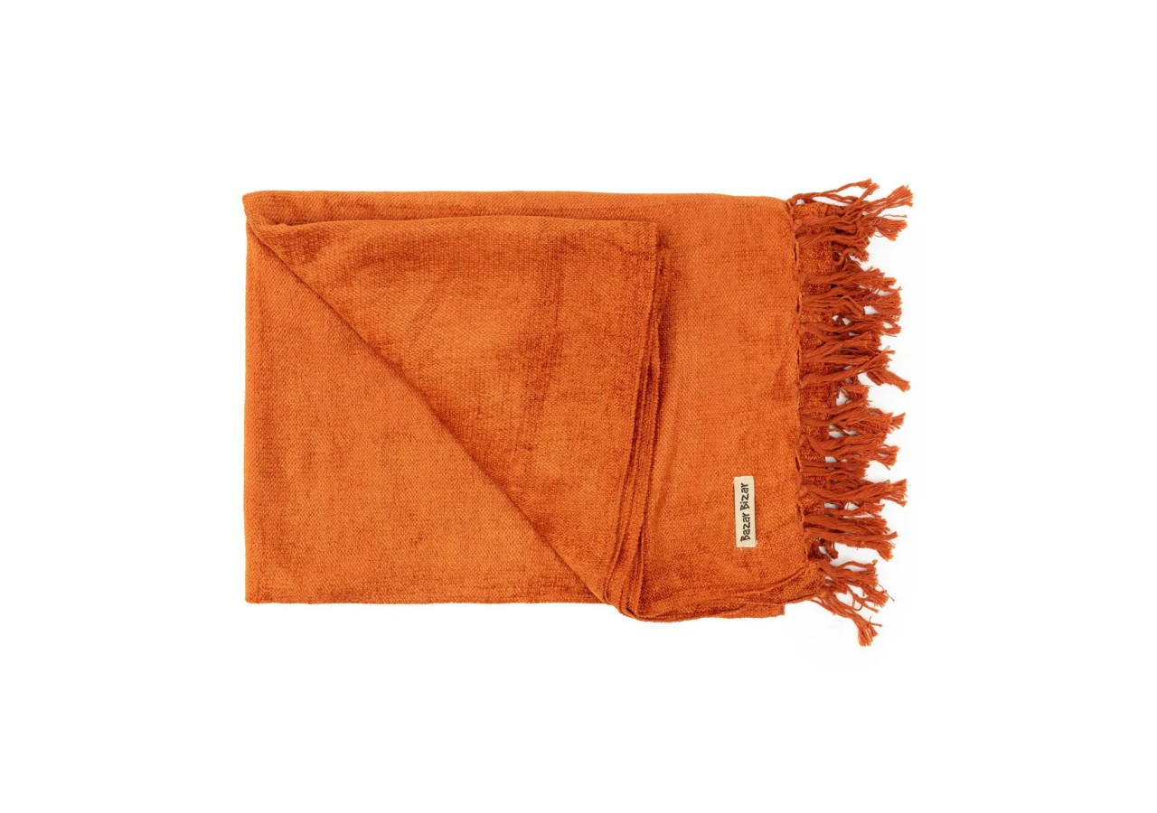 Plaid S'il Vous Plaid - Velours Rouille 40 - INIE002RuV - Bazar Bizar