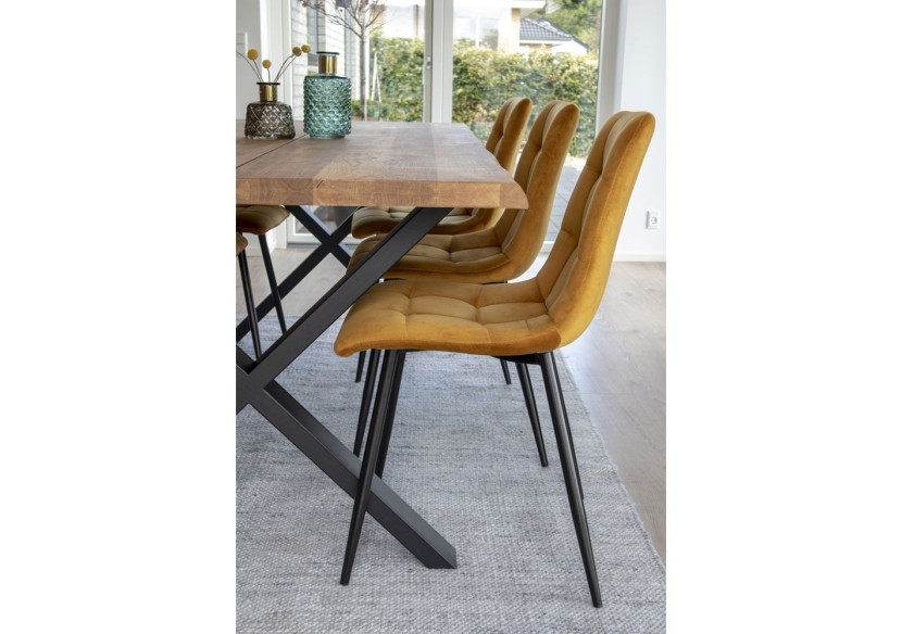 Chaise de Salle à Manger Middelfart - Velours jaune moutarde avec pieds noirs - 1001193 - House Nordic Chaise de Salle à Manger Middelfart - Velours jaune moutarde avec pieds noirs - 1001193 - House Nordic