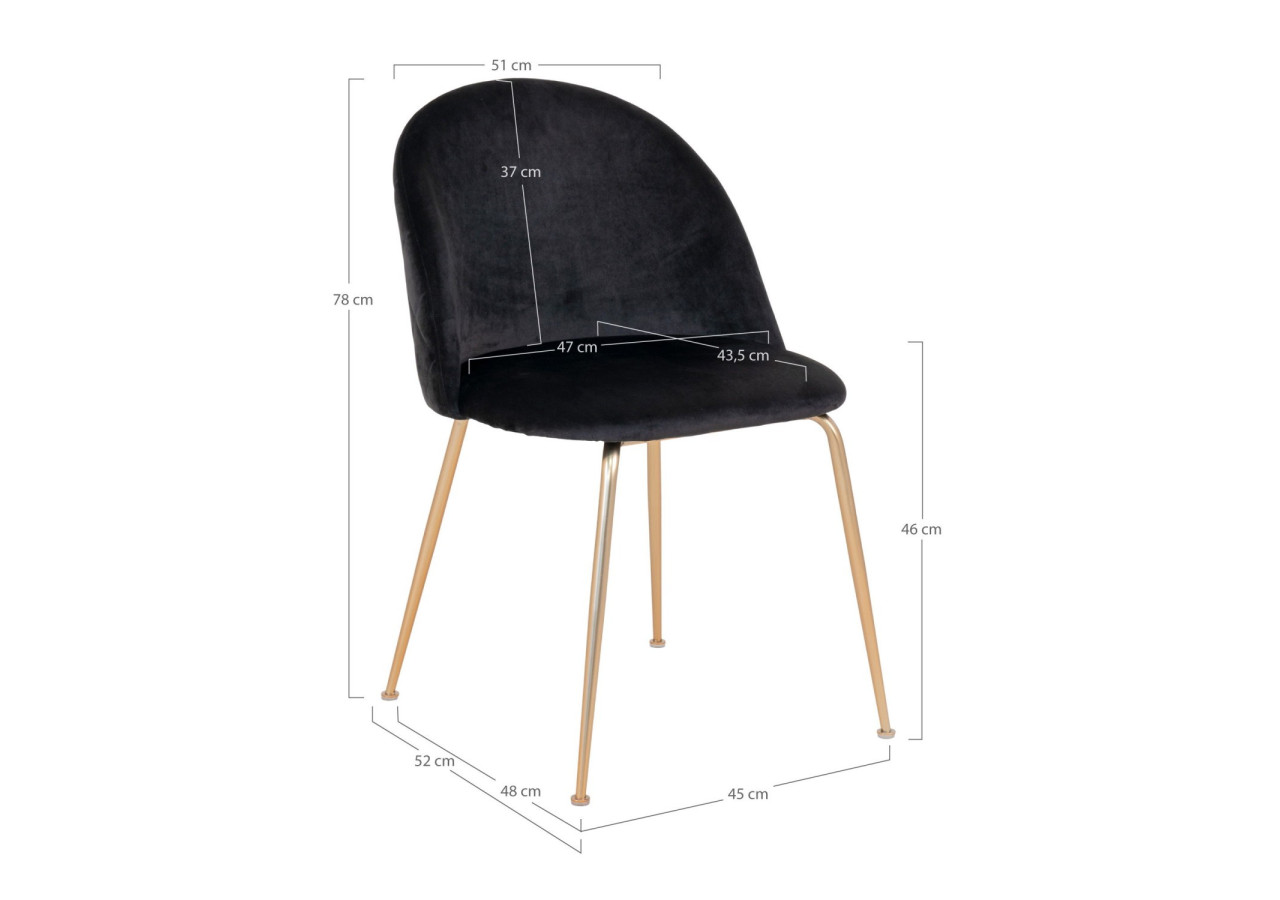 Chaise de Salle à Manger Geneve - Velours noir avec pieds en laiton - 1001253 - House Nordic