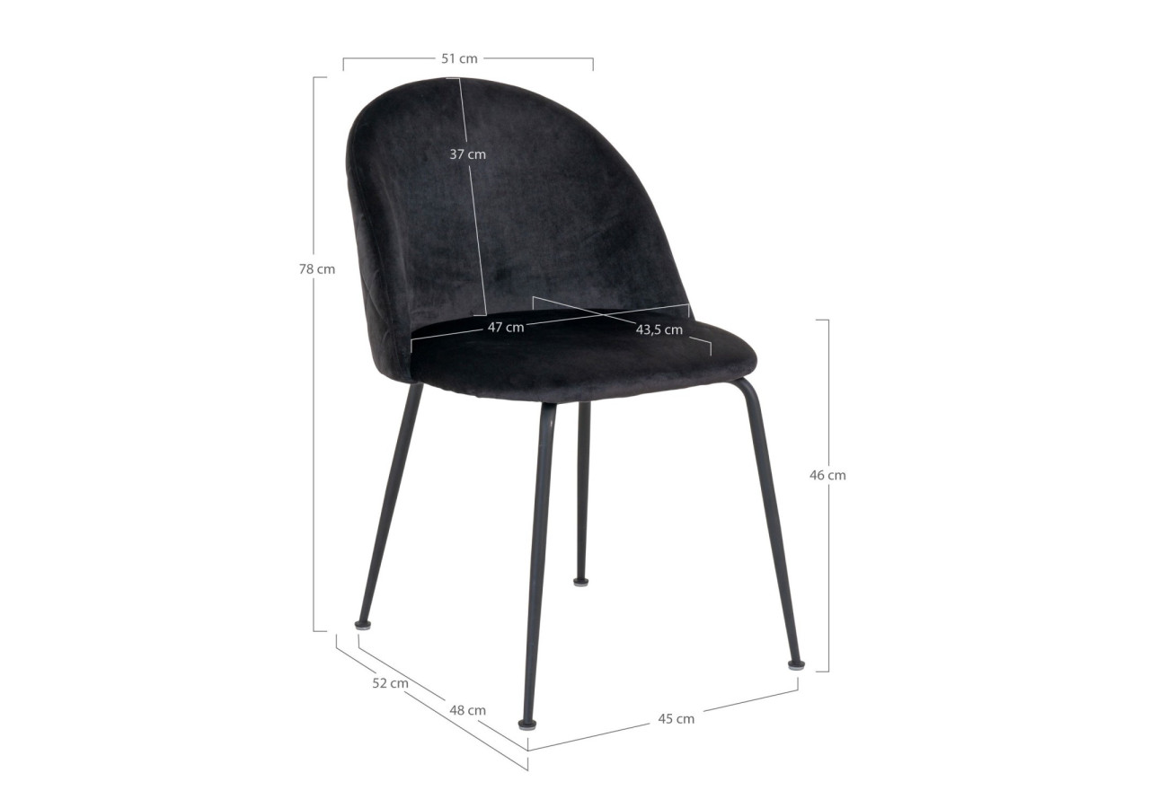 Chaise de Salle à Manger Geneve - Velours noir avec pieds noirs - 1001258 - House Nordic