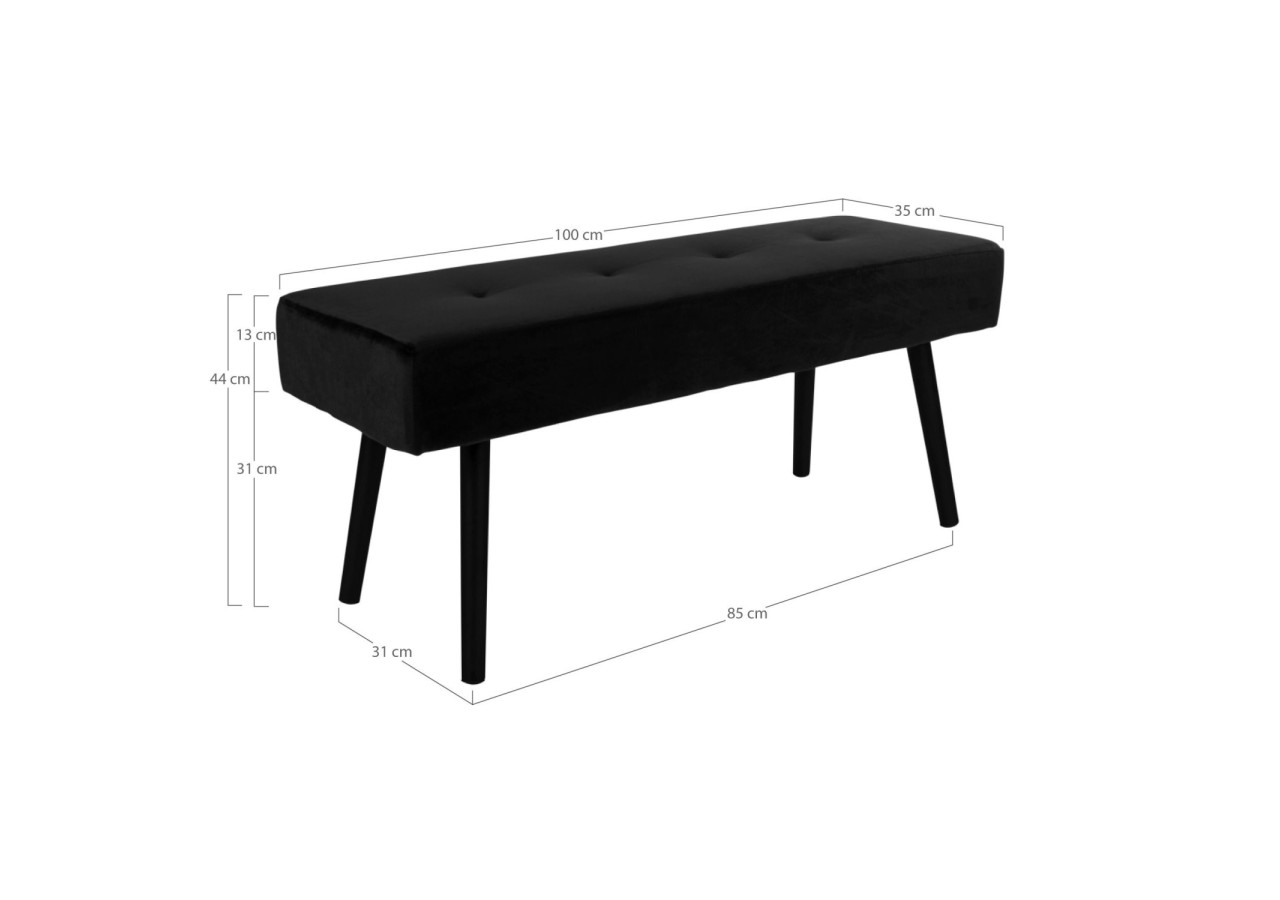 Banc SKIBY - Velours noir avec pieds noirs HN1207 - 1401009 - House Nordic