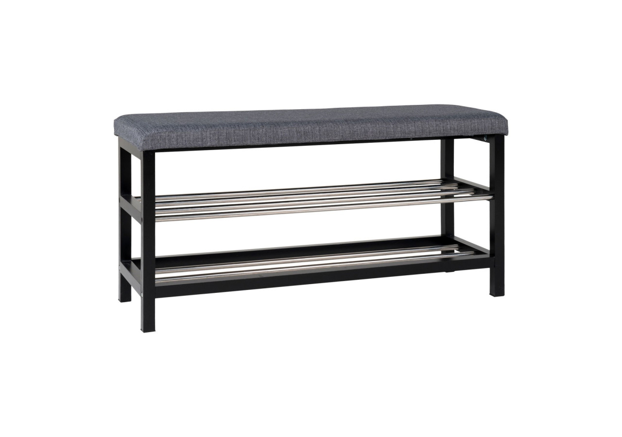 Banc PADOVA - Banc gris et noir avec coussin et deux étagères - 1401090 - House Nordic