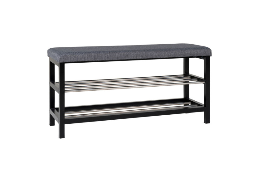 Banc PADOVA - Banc gris et noir avec coussin et deux étagères - 1401090 - House Nordic
