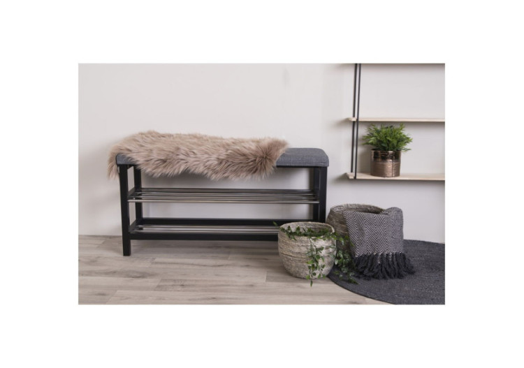 Banc PADOVA - Banc gris et noir avec coussin et deux étagères - 1401090 - House Nordic 2