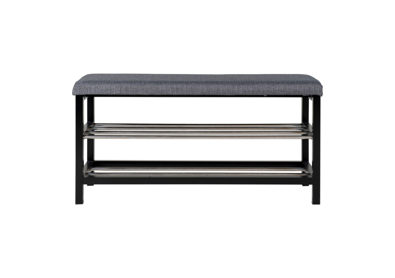 Banc PADOVA - Banc gris et noir avec coussin et deux étagères - 1401090 - House Nordic