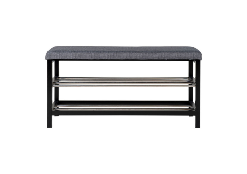 Banc PADOVA - Banc gris et noir avec coussin et deux étagères - 1401090 - House Nordic