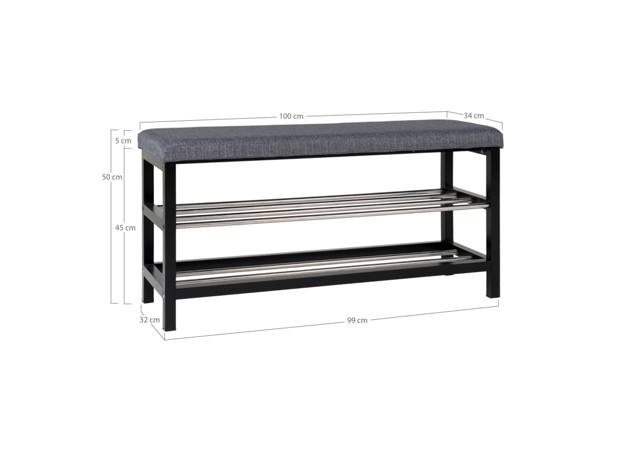Banc PADOVA - Banc gris et noir avec coussin et deux étagères - 1401090 - House Nordic