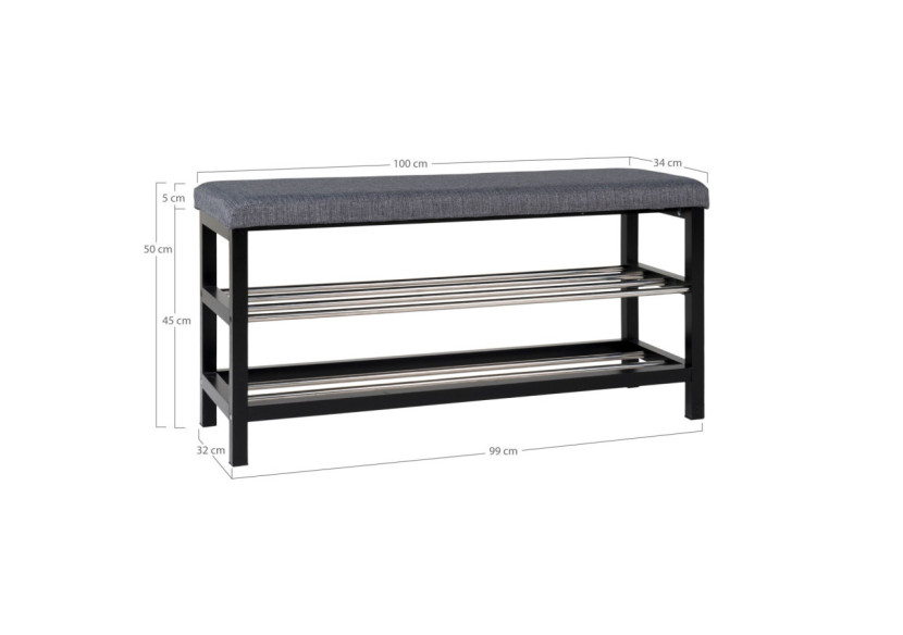 Banc PADOVA - Banc gris et noir avec coussin et deux étagères - 1401090 - House Nordic