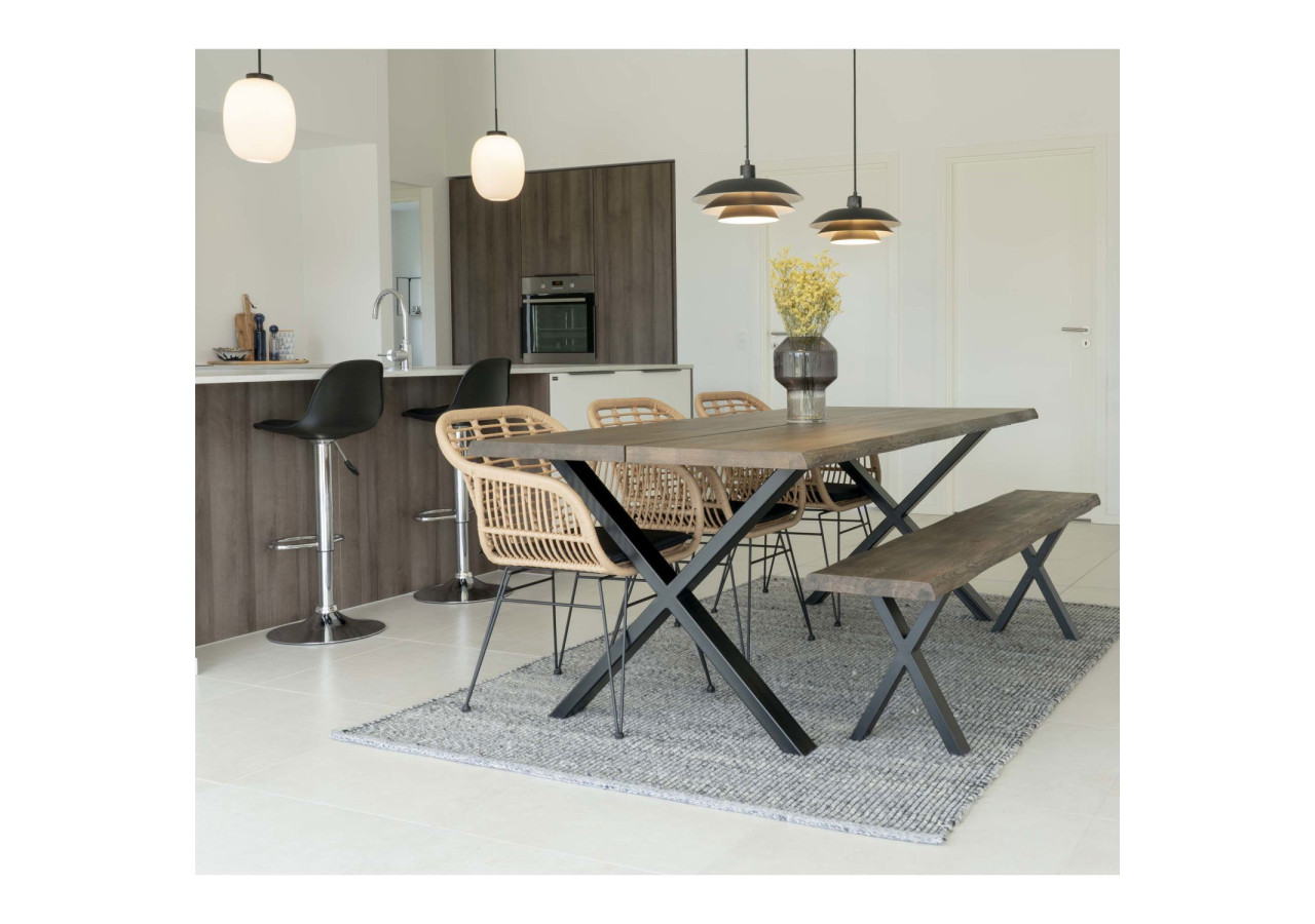 Banc TOULON - Banc en chêne fumé avec bord ondulé 180x32 cm - 1401210 - House Nordic