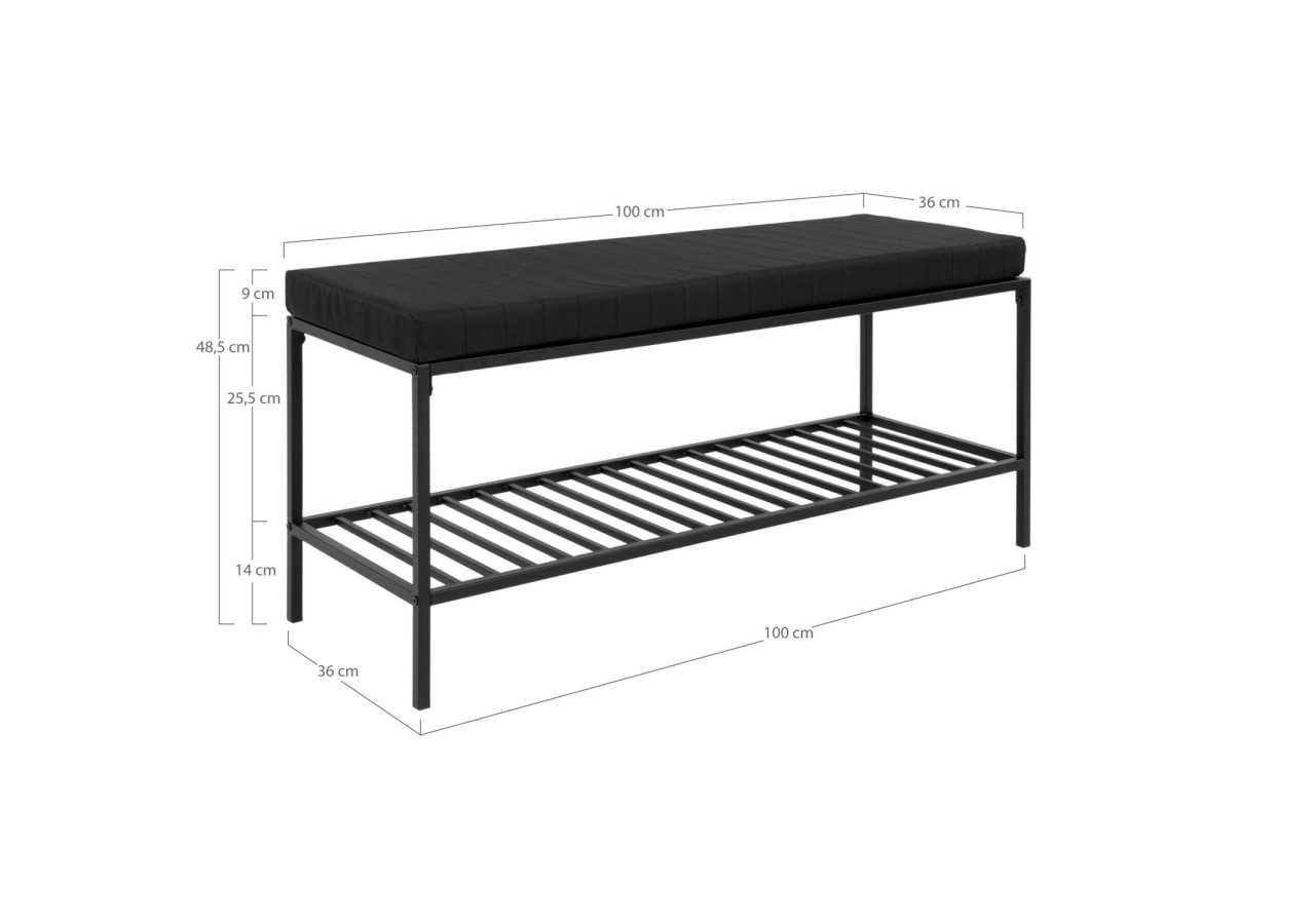 Banc VITA - Banc avec cadre noir, étagère et coussin - 1401250 - House Nordic