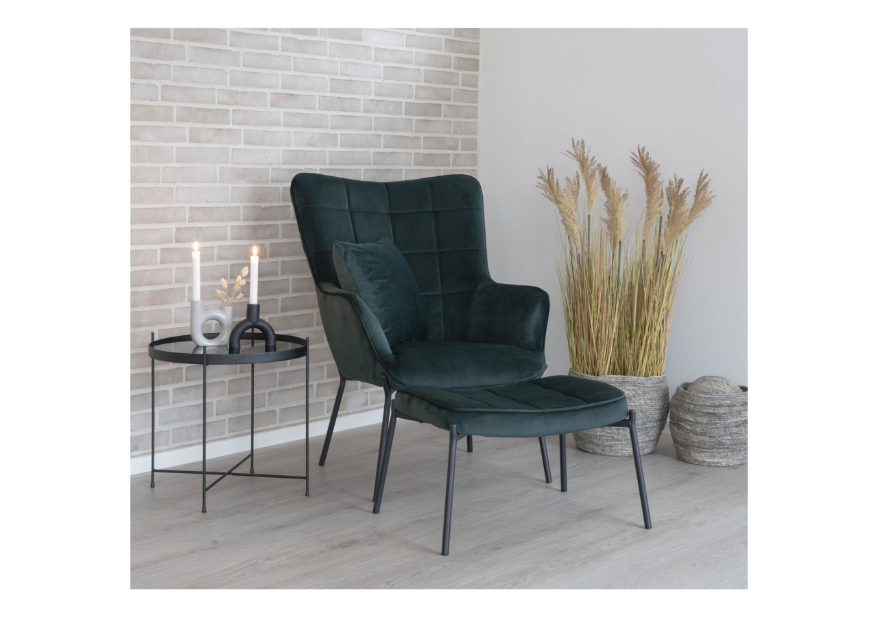 Repose-pieds Glasgow - Velours vert avec pieds noirs - 1501133 - House Nordic