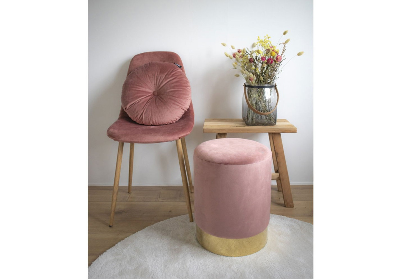 Pouf Gamby - Velours rose avec base en acier couleur laiton - 1504020 - House Nordic