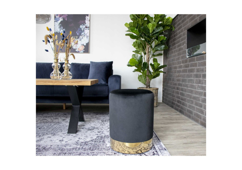 Pouf Gamby - Velours noir avec base en acier couleur laiton - 1504024 - House Nordic