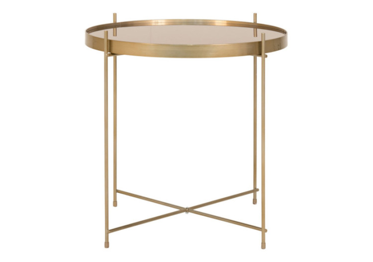 Table Basse VENEZIA - Acier couleur laiton avec verre 48 x 48 cm - 2101101 - House Nordic