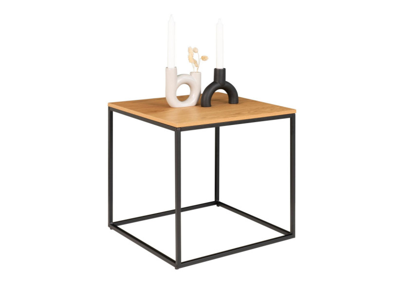 Table d'Appoint VITA - Cadre noir avec plateau effet chêne 45 x 45 x 45 cm - 2101405 - House Nordic