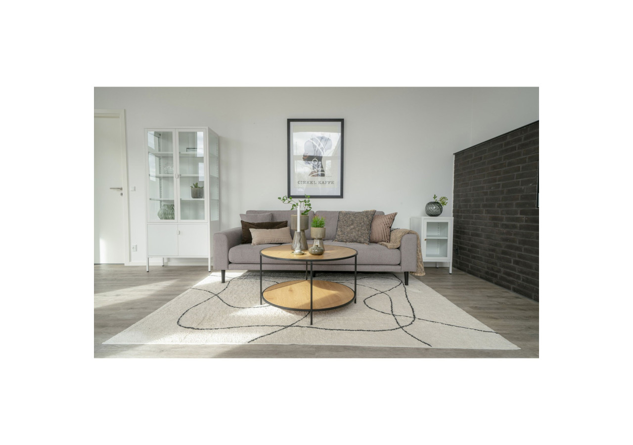 Table Basse VITA - Ronde avec cadre noir et plateau effet chêne 80 x 45 cm - 2101515 - House Nordic