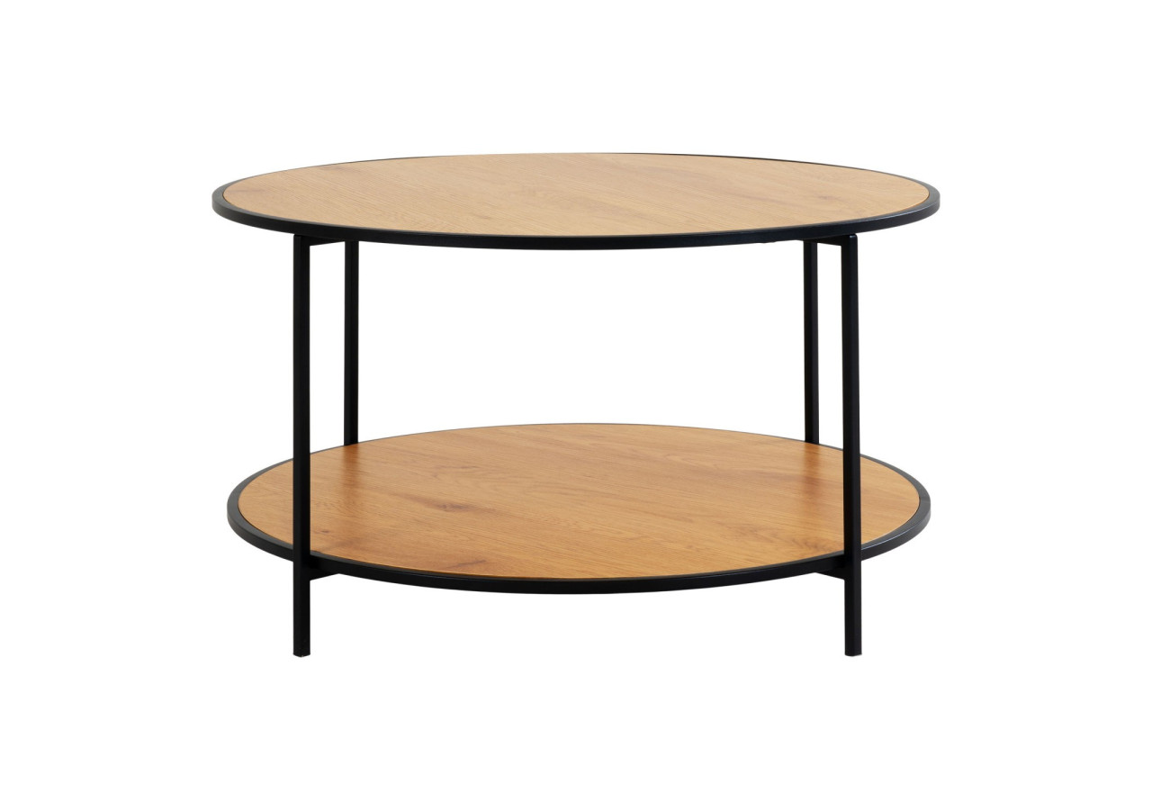 Table Basse VITA - Ronde avec cadre noir et plateau effet chêne 80 x 45 cm - 2101515 - House Nordic