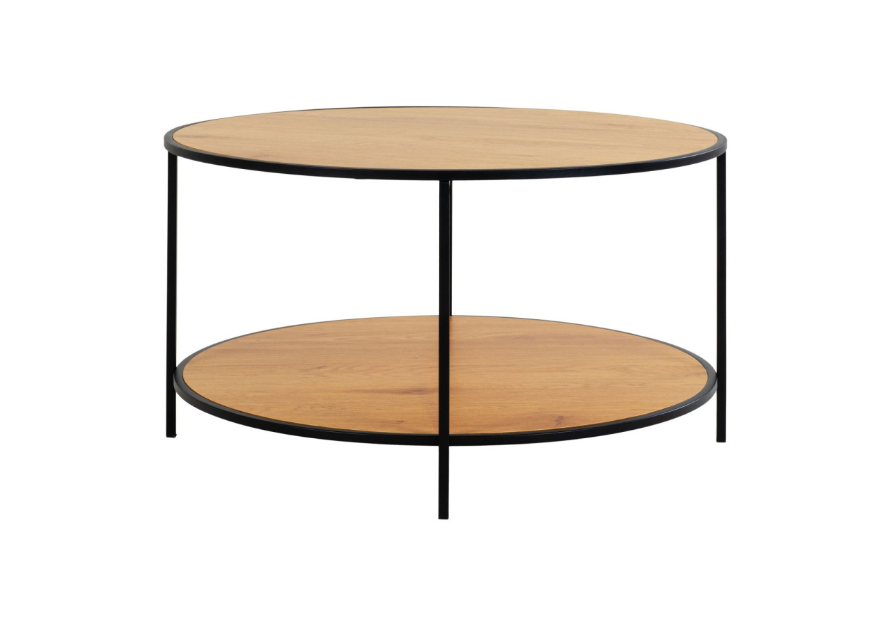 Table Basse VITA - Ronde avec cadre noir et plateau effet chêne 80 x 45 cm - 2101515 - House Nordic