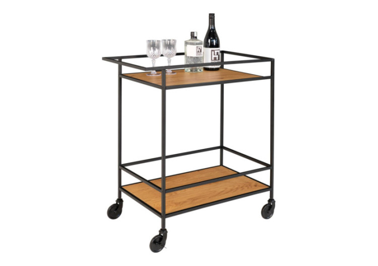 Chariot de Bar VITA - Cadre noir avec deux étagères effet chêne 68 x 40 x 79 cm - 2101535 - House Nordic