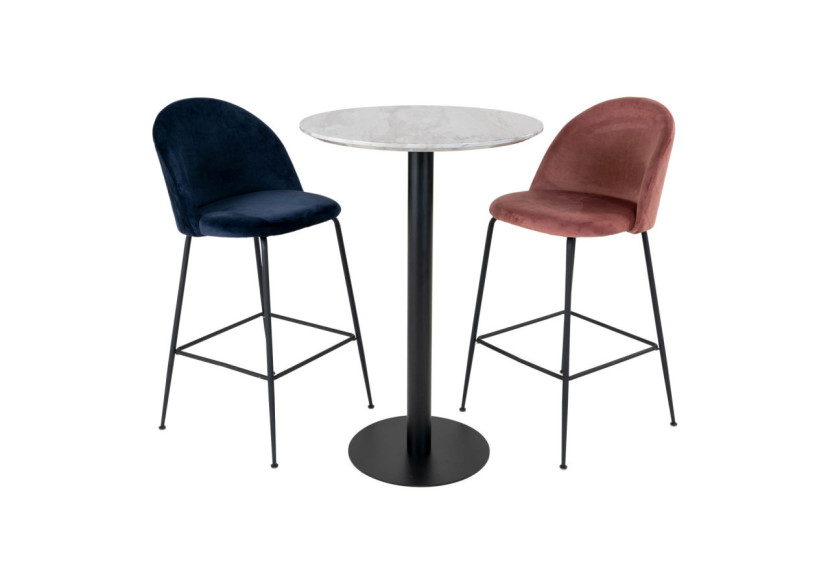Table de Bar BOLZANO - Plateau effet marbre et base noire 70 x 105 cm - 2301003 - House Nordic