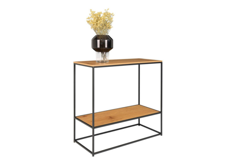Table Console VITA - Cadre noir avec deux étagères effet chêne 80 x 36 x 80 cm - 2301075 - House Nordic