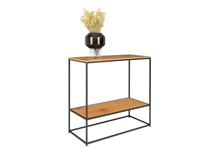 Table Console VITA - Cadre noir avec deux étagères effet chêne 80 x 36 x 80 cm - 2301075 - House Nordic