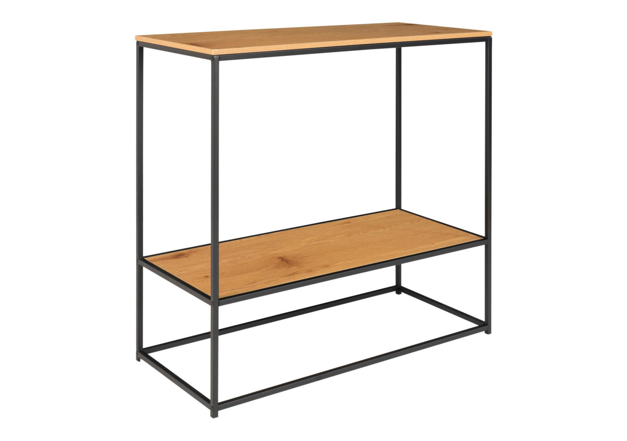 Table Console VITA - Cadre noir avec deux étagères effet chêne 80 x 36 x 80 cm - 2301075 - House Nordic