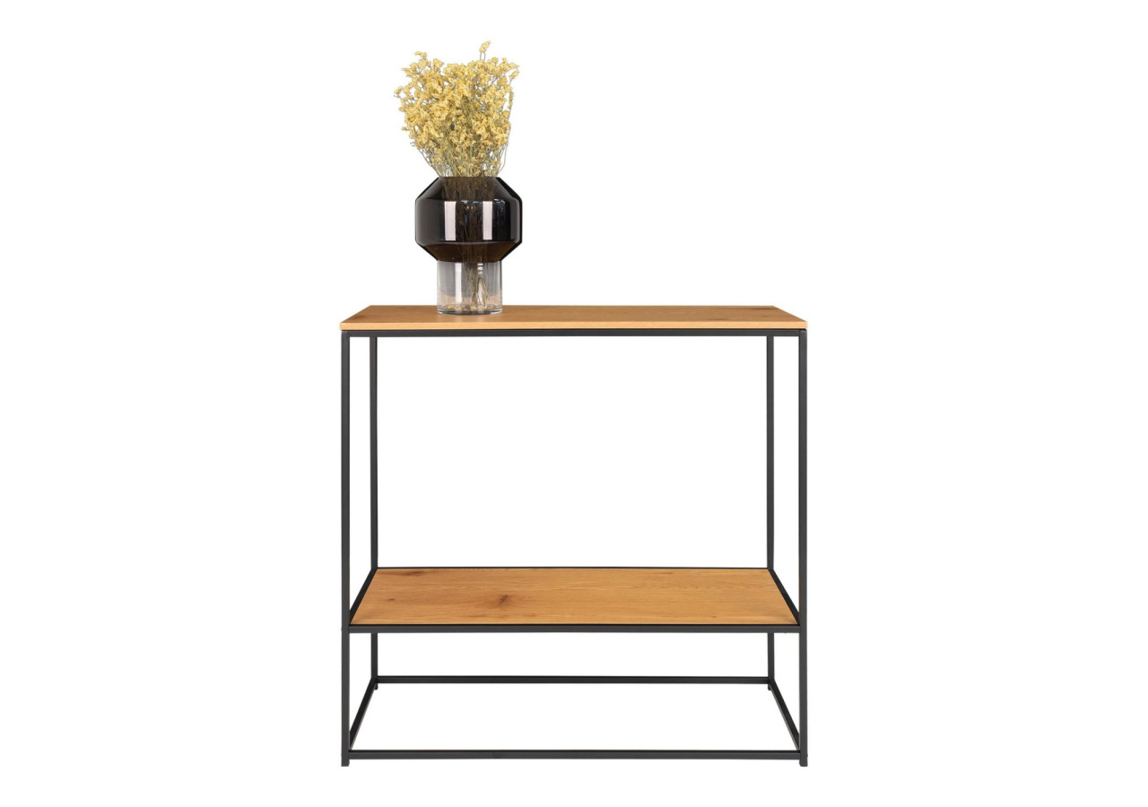 Table Console VITA - Cadre noir avec deux étagères effet chêne 80 x 36 x 80 cm - 2301075 - House Nordic