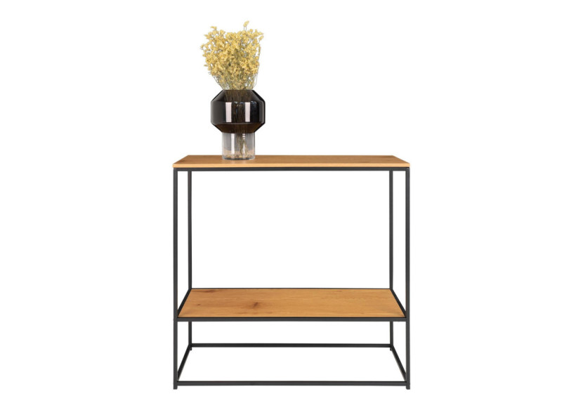 Table Console VITA - Cadre noir avec deux étagères effet chêne 80 x 36 x 80 cm - 2301075 - House Nordic