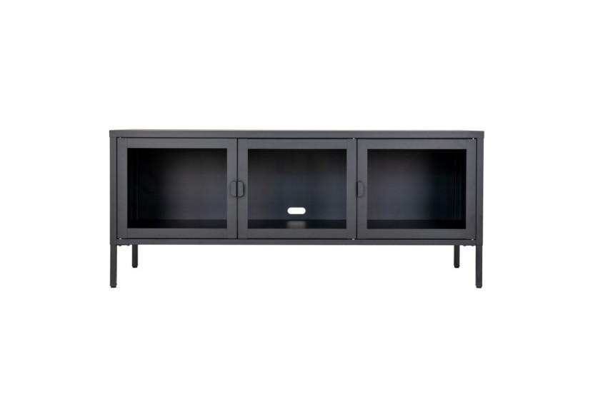 Banc TV Brisbane - Noir avec portes en verre 40 x 130 x 55 cm - 3001055 - House Nordic