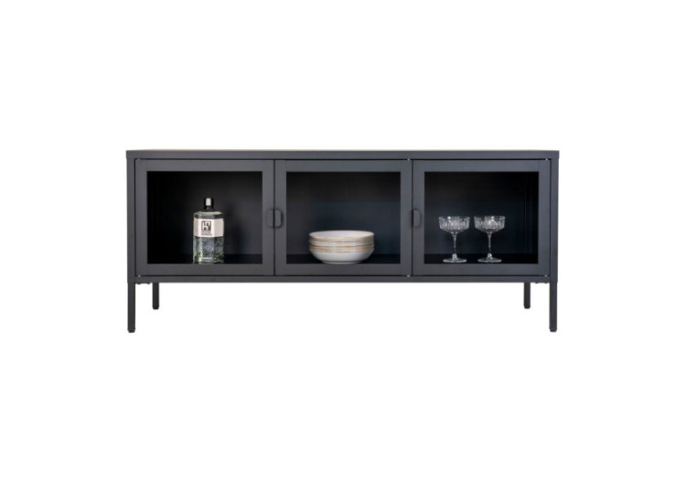 Banc TV Brisbane - Noir avec portes en verre 40 x 130 x 55 cm - 3001055 - House Nordic 2