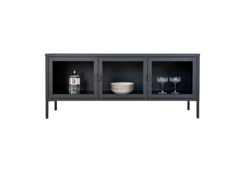 Banc TV Brisbane - Noir avec portes en verre 40 x 130 x 55 cm - 3001055 - House Nordic