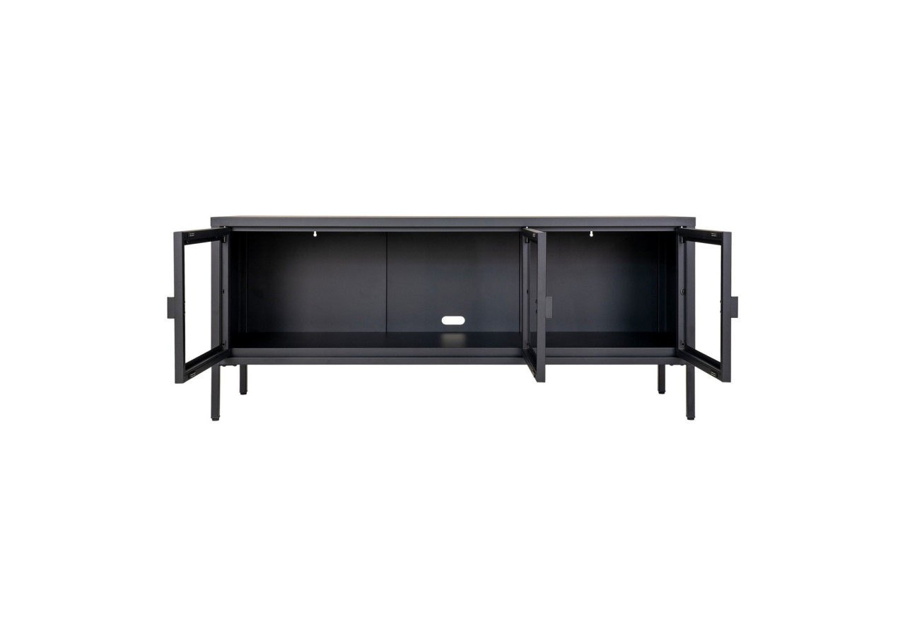 Banc TV Brisbane - Noir avec portes en verre 40 x 130 x 55 cm - 3001055 - House Nordic