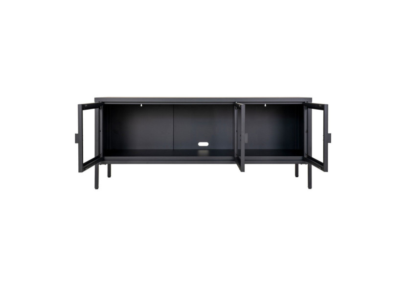 Banc TV Brisbane - Noir avec portes en verre 40 x 130 x 55 cm - 3001055 - House Nordic