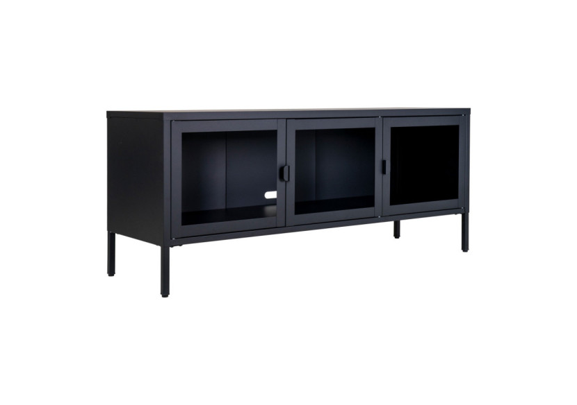 Banc TV Brisbane - Noir avec portes en verre 40 x 130 x 55 cm - 3001055 - House Nordic