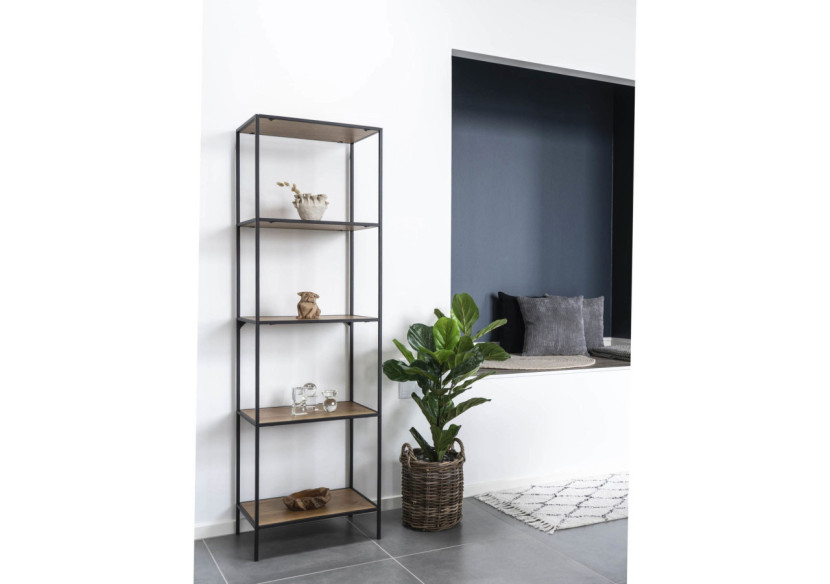 Étagère Vita - Cadre noir et cinq étagères aspect chêne 51 x 36 x 170 cm - 3001075 - House Nordic