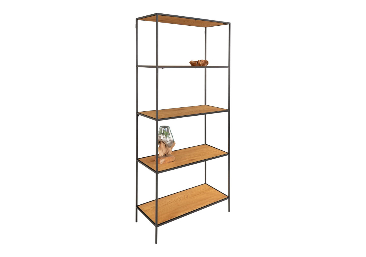 Étagère Vita - Cadre noir et cinq étagères aspect chêne 80 x 36 x 170 cm - 3001105 - House Nordic