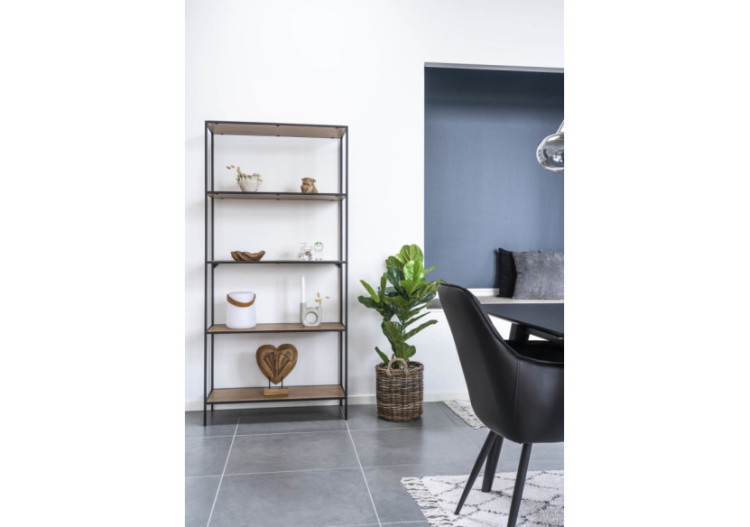 Étagère Vita - Cadre noir et cinq étagères aspect chêne 80 x 36 x 170 cm - 3001105 - House Nordic 2