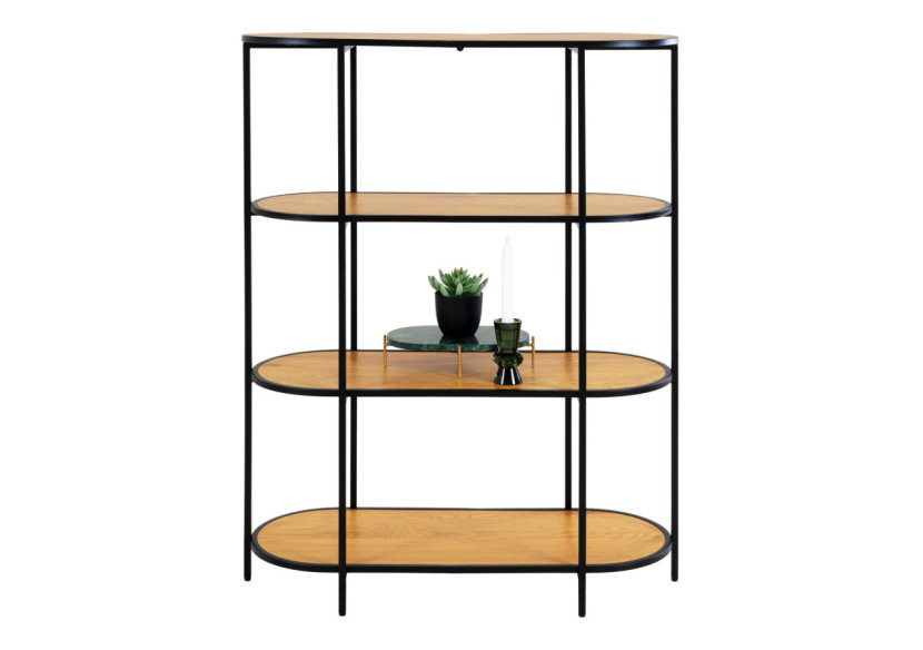 Étagère Vita - Étagère ovale avec cadre noir et quatre étagères aspect chêne - 3001155 - House Nordic