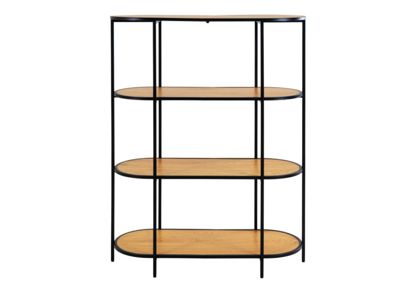 Étagère Vita - Étagère ovale avec cadre noir et quatre étagères aspect chêne - 3001155 - House Nordic