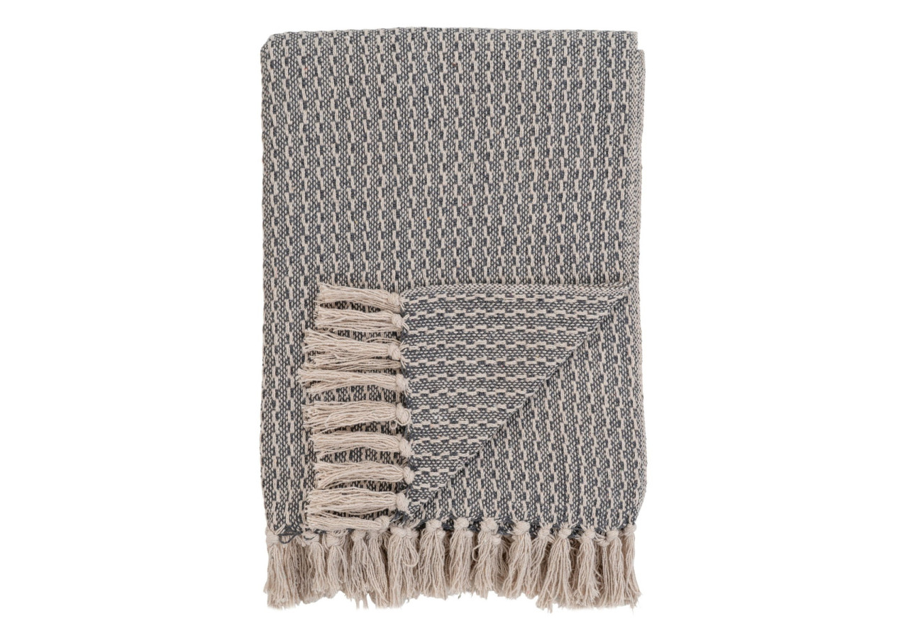 Plaid CORT - Design C en coton gris foncé et blanc 130 x 160 cm - 3961004 - House Nordic