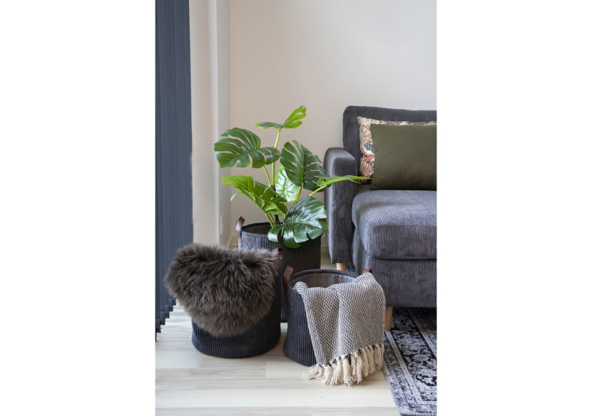 Plaid CORT - Design C en coton gris foncé et blanc 130 x 160 cm - 3961004 - House Nordic