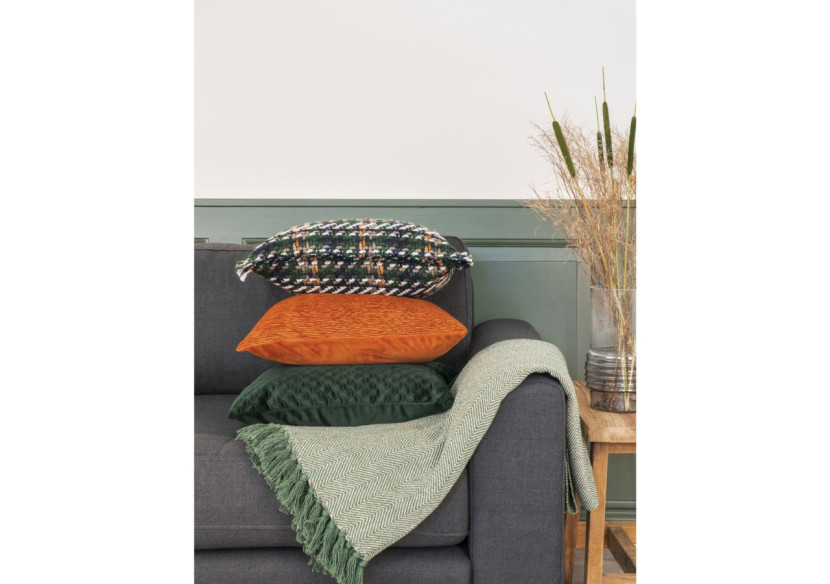 Plaid CORT - Design A en coton vert et blanc 130 x 160 cm - 3961005 - House Nordic