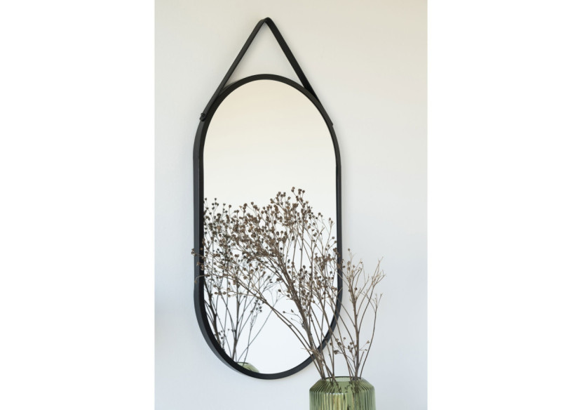 Miroir Trapani - Cadre en acier noir avec sangle PU 35x60 cm - 4001080 - House Nordic