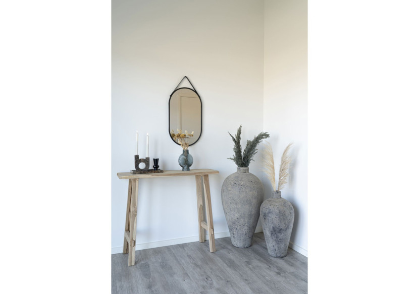 Miroir Trapani - Cadre en acier noir avec sangle PU 35x60 cm - 4001080 - House Nordic