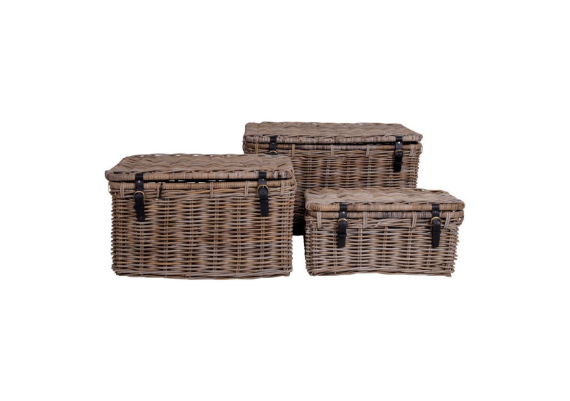 Coffre de rangement DEPOK - Ensemble de 3 en rotin Kubu gris - 4201010 - House Nordic