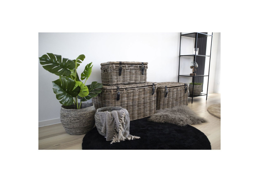 Coffre de rangement DEPOK - Ensemble de 3 en rotin Kubu gris - 4201010 - House Nordic