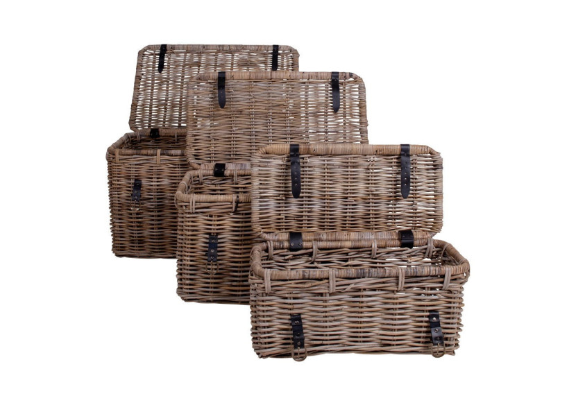 Coffre de rangement DEPOK - Ensemble de 3 en rotin Kubu gris - 4201010 - House Nordic