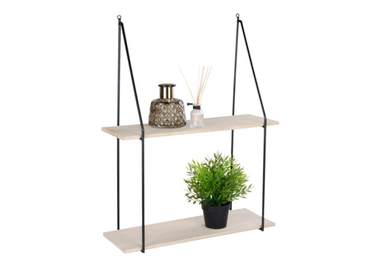 Étagère HAAG - Cadre noir avec 2 étagères en bois naturel 55 x 21 cm - 4291020 - House Nordic