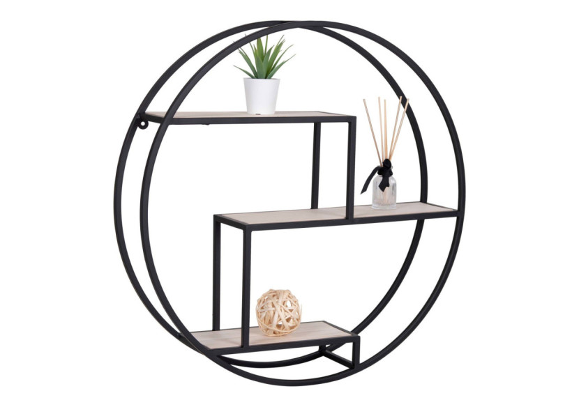 Étagère ROTTERDAM - Étagère ronde avec cadre noir et bois naturel 62 x 14 cm - 4291040 - House Nordic
